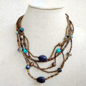 Multi-Strand Beaded Boho Necklace – Earthy Tones , Natural Stones