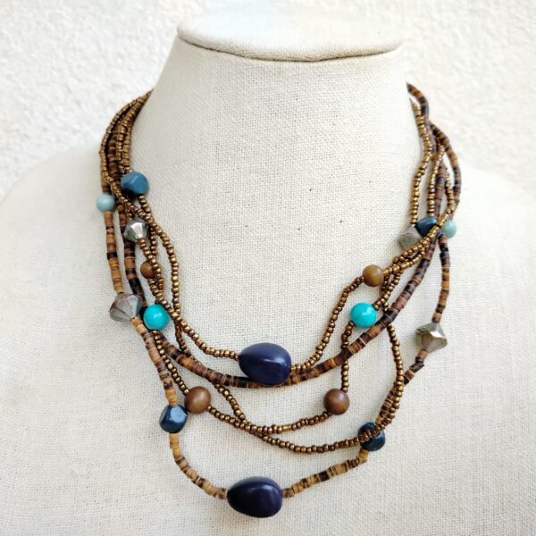 Multi-Strand Beaded Boho Necklace – Earthy Tones , Natural Stones