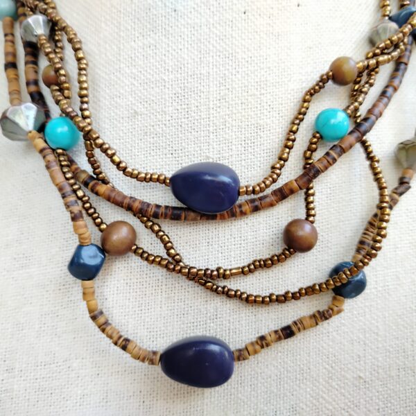 Multi-Strand Beaded Boho Necklace – Earthy Tones , Natural Stones - Image 4