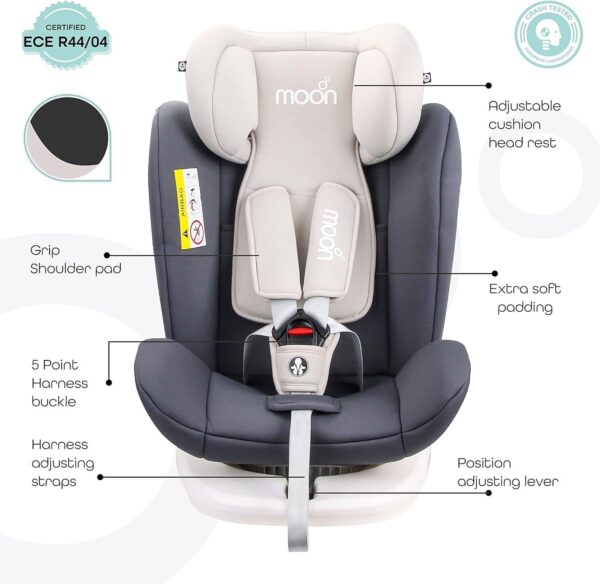 Moon Gyro Baby Car Seat For Child Group 0+/1/2/3 (0-36 Kg/0-12 Year) Isofix+ Top Tether Rotation 360° Grey - Image 7