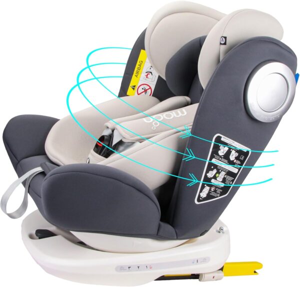 Moon Gyro Baby Car Seat For Child Group 0+/1/2/3 (0-36 Kg/0-12 Year) Isofix+ Top Tether Rotation 360° Grey