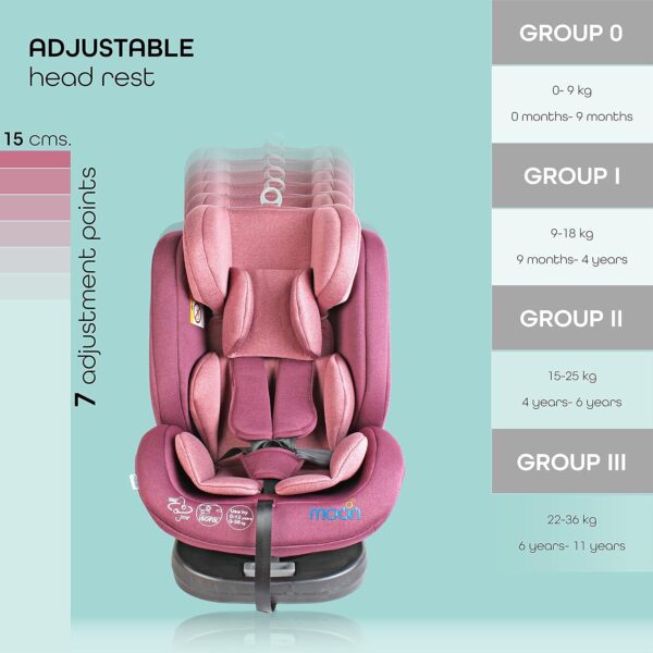 Moon Rover - Car Seat Group0+Iiiiii ( 0-12 Years ) 360° Rotate - Pink - Image 4