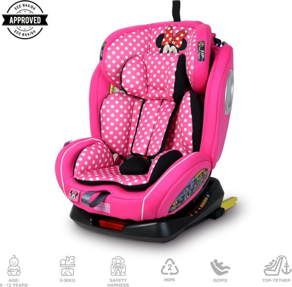 Disney Minnie Mouse Baby/Kids 4 In 1 Car Seat 360 Degree Rotation 4 Position Recline Isofix Side Protection Suitable 0 Months To 12 Years Group 0+/1/2/3, Upto 36Kg Official Disney Product, Multicolor - Image 2