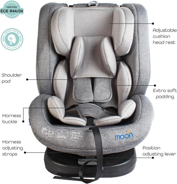 The Moon Brand Rover -Baby/Infant Car seat Group(0+,1,2,3) (0-12 years) 360° Rotate - Grey - Image 5