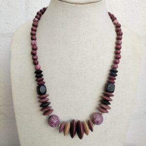 Handmade wooden and natural stone beads necklace