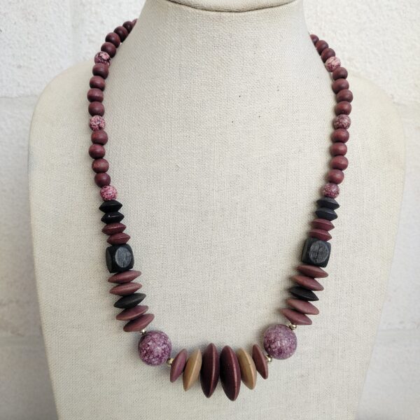 Handmade wooden and natural stone beads necklace