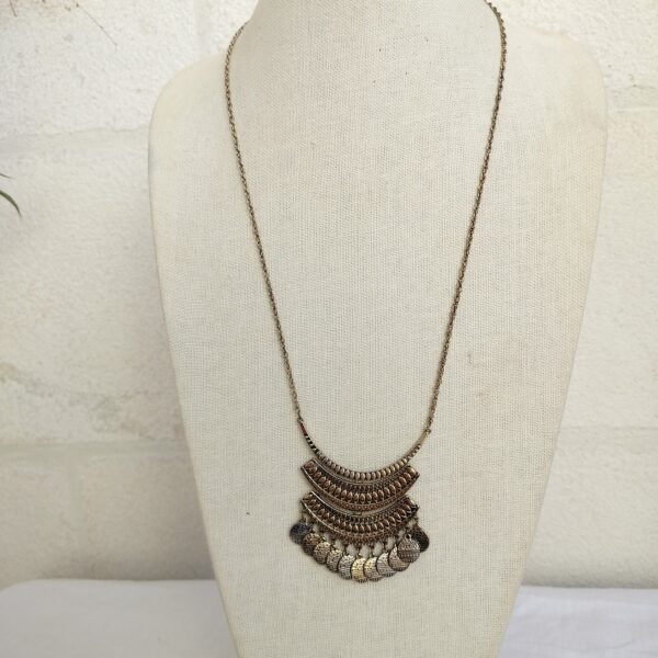 Copper Disc Crescent Long Necklace - Paparazzi