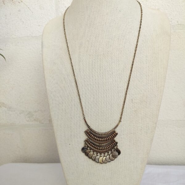 Copper Disc Crescent Long Necklace - Paparazzi