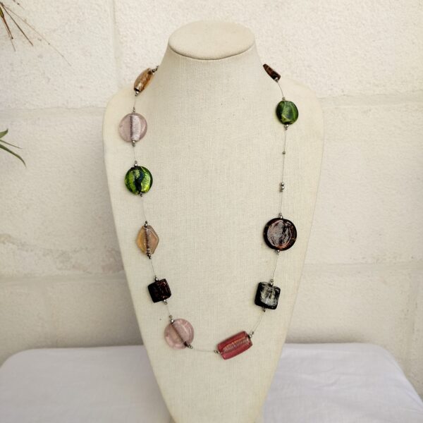 BIG GLASS BEAD NECKLACE murano beads SILVER FOIL amber GREEN,BLUE,BLACK