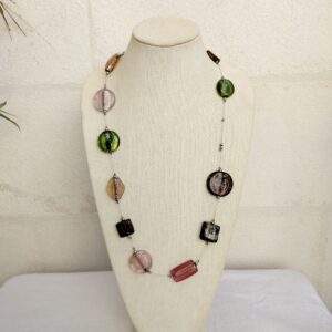 BIG GLASS BEAD NECKLACE murano beads SILVER FOIL amber GREEN,BLUE,BLACK