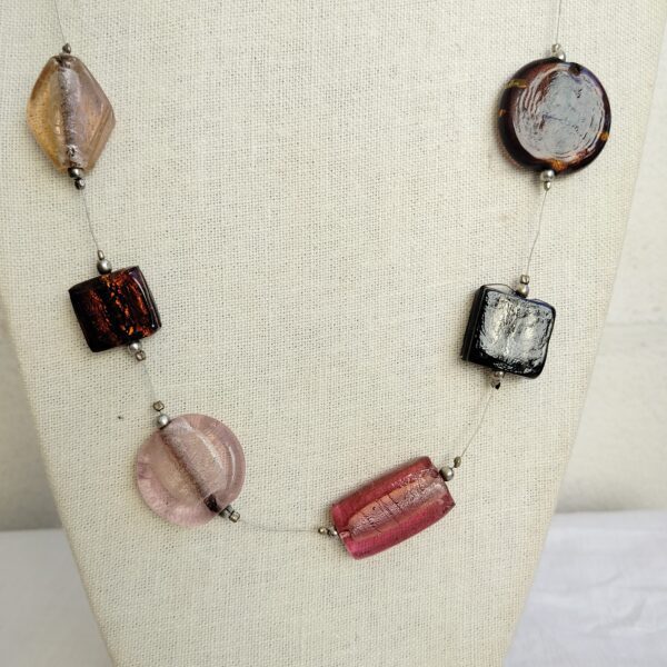 BIG GLASS BEAD NECKLACE murano beads SILVER FOIL amber GREEN,BLUE,BLACK - Image 2