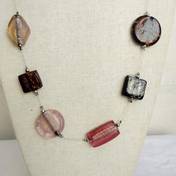 BIG GLASS BEAD NECKLACE murano beads SILVER FOIL amber GREEN,BLUE,BLACK - Image 2