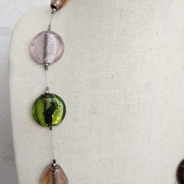 BIG GLASS BEAD NECKLACE murano beads SILVER FOIL amber GREEN,BLUE,BLACK - Image 3