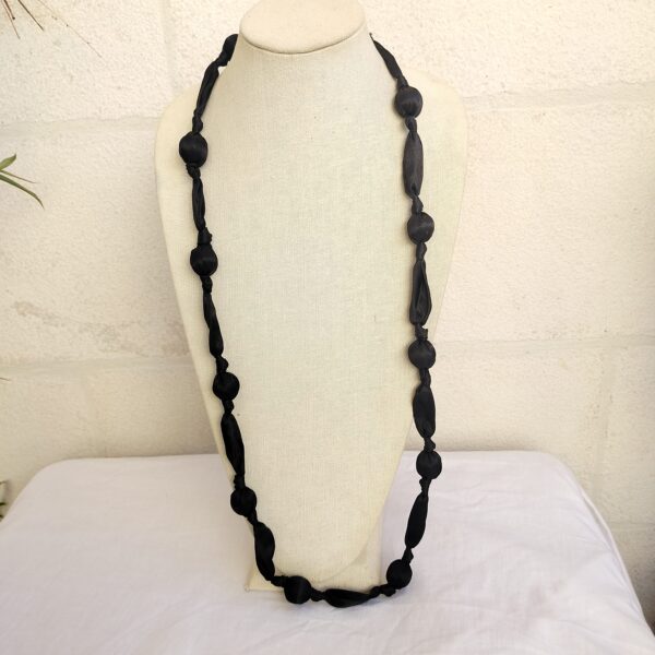 Black Fabric Covered Beaded Necklace