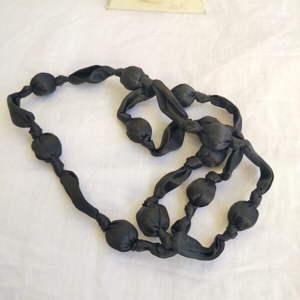 Black Fabric Covered Beaded Necklace - Image 2