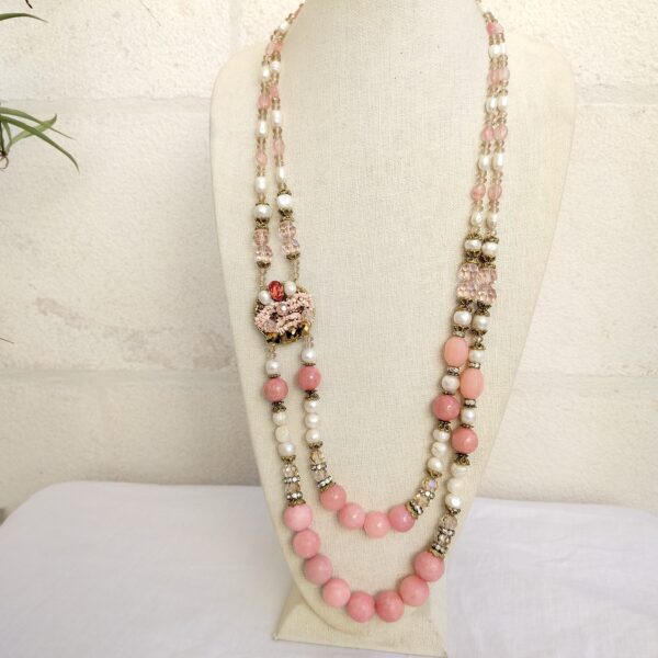 Natural Pearls and rose quartz beads necklace, handmade