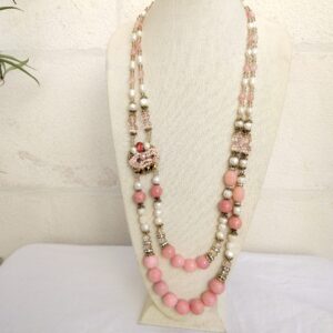 Natural Pearls and rose quartz beads necklace, handmade
