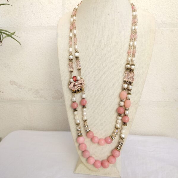 Natural Pearls and rose quartz beads necklace, handmade