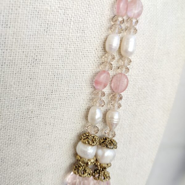 Natural Pearls and rose quartz beads necklace, handmade - Image 4