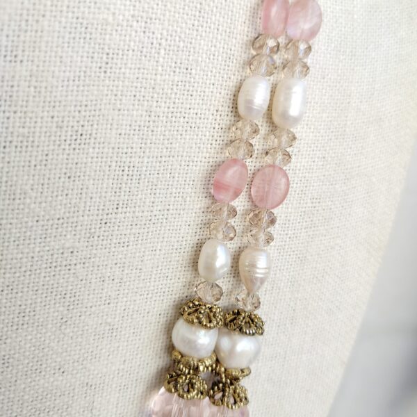 Natural Pearls and rose quartz beads necklace, handmade - Image 4