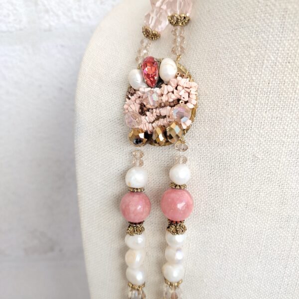 Natural Pearls and rose quartz beads necklace, handmade - Image 6