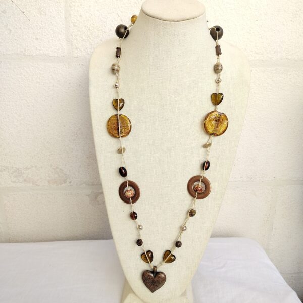 Handmade Boho Necklace with Amber and Bronze Accents