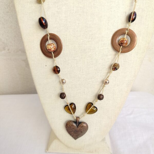 Handmade Boho Necklace with Amber and Bronze Accents - Image 2