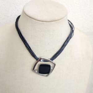 Leather strands necklace with square black bead