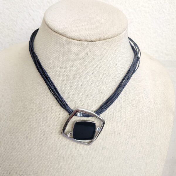 Leather strands necklace with square black bead