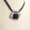 Leather strands necklace with square black bead - Image 2