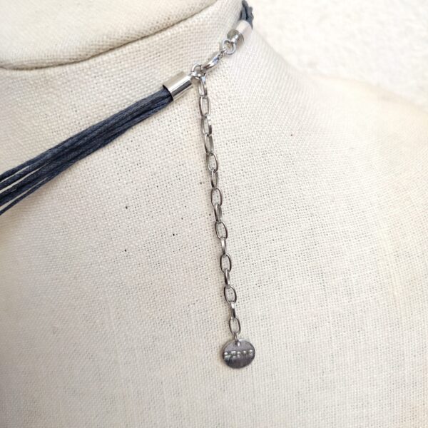 Leather strands necklace with square black bead - Image 3