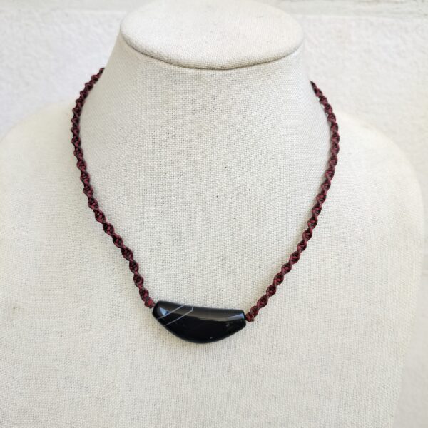 Fabric Thread with Black Natural Agate Stone Necklace
