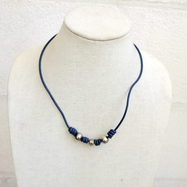 Minimalist Blue Cord Necklace with Metal Beads - قلادة حبل أزرق بسيطة مع خرز معدني
