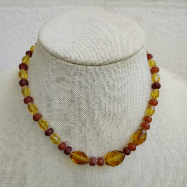 necklace with natural amber beads and crystals