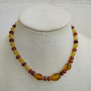 necklace with natural amber beads and crystals