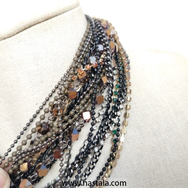 Layered Bronze Chain Statement Necklace with Metallic Beads – Bold Chunky Jewelry - Image 5