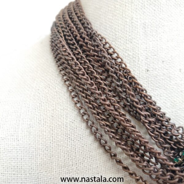 Layered Bronze Chain Statement Necklace with Metallic Beads – Bold Chunky Jewelry - Image 4