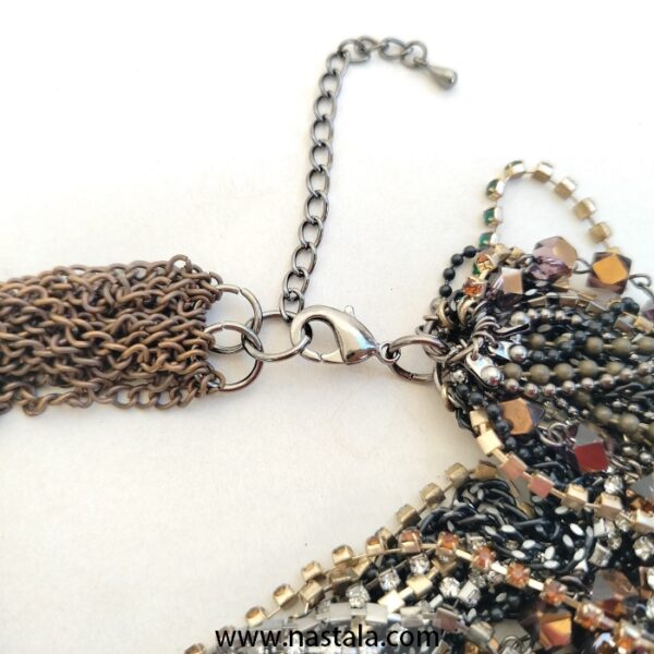 Layered Bronze Chain Statement Necklace with Metallic Beads – Bold Chunky Jewelry - Image 3