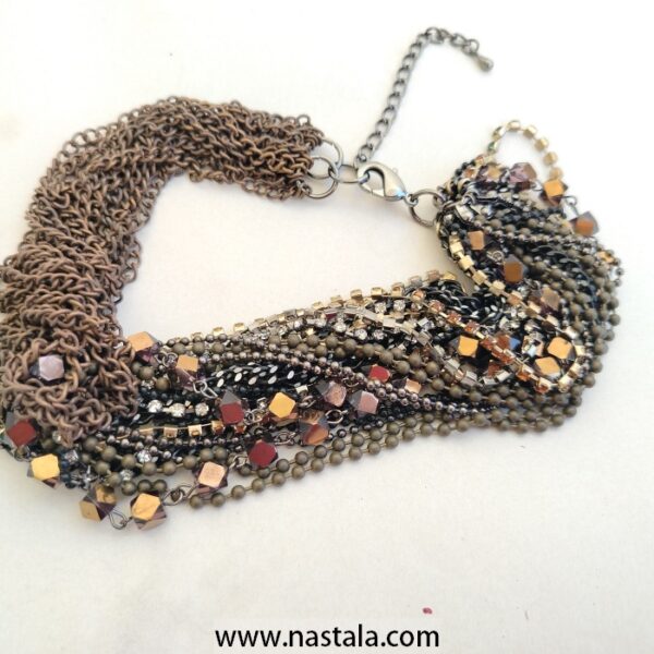 Layered Bronze Chain Statement Necklace with Metallic Beads – Bold Chunky Jewelry - Image 2