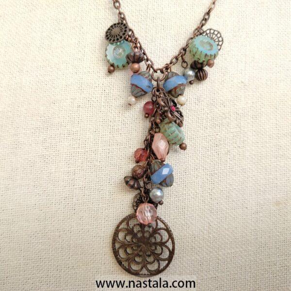 Bohemian Multi-Gemstone Pendant Necklace – Antique Bronze Chain Handmade Jewelry - Image 4