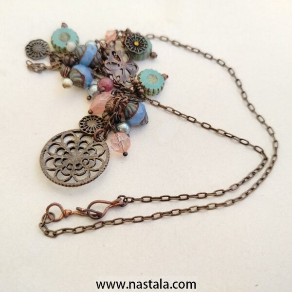 Bohemian Multi-Gemstone Pendant Necklace – Antique Bronze Chain Handmade Jewelry - Image 3