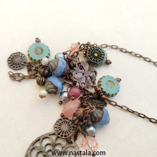 Bohemian Multi-Gemstone Pendant Necklace – Antique Bronze Chain Handmade Jewelry - Image 2