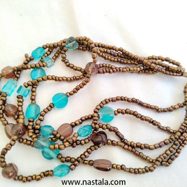 A multi-strand necklace with turquoise and brown beads | قلادة متعددة الخيوط مع خرز تركوازي وبني - Image 2