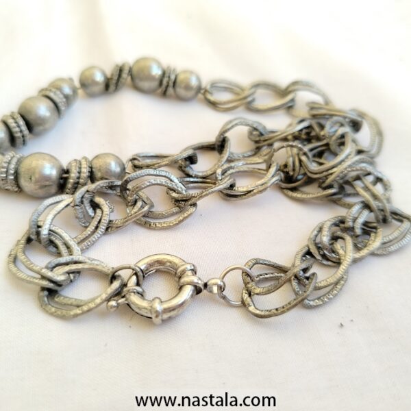A silver-tone necklace with linked chains and round beads | قلادة بتصميم سلسل فضي مع خرز دائري - Image 3