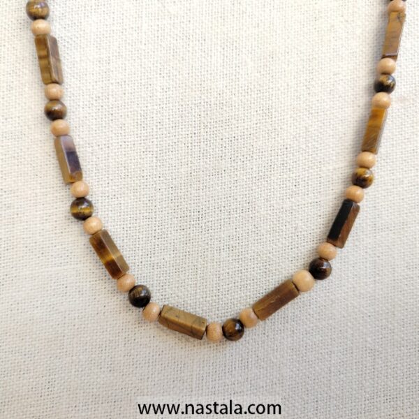 A necklace made with cat eye natural stone beads | قلادة مصنوعة من خرز حجر عين القط الطبيعي - Image 5