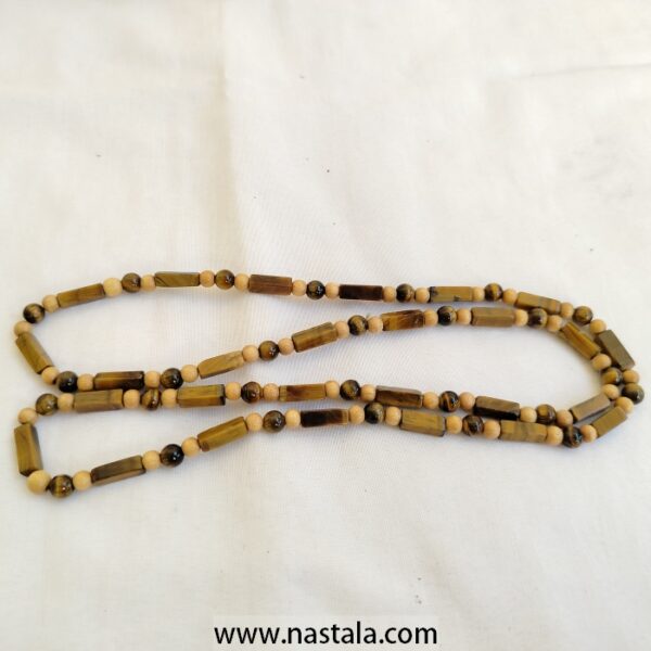 A necklace made with cat eye natural stone beads | قلادة مصنوعة من خرز حجر عين القط الطبيعي - Image 4