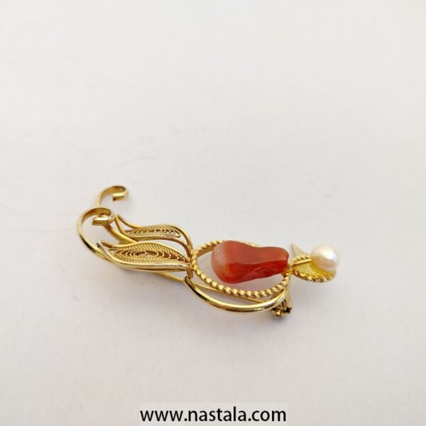 Natural Pearl and Agate Brooch - Image 2