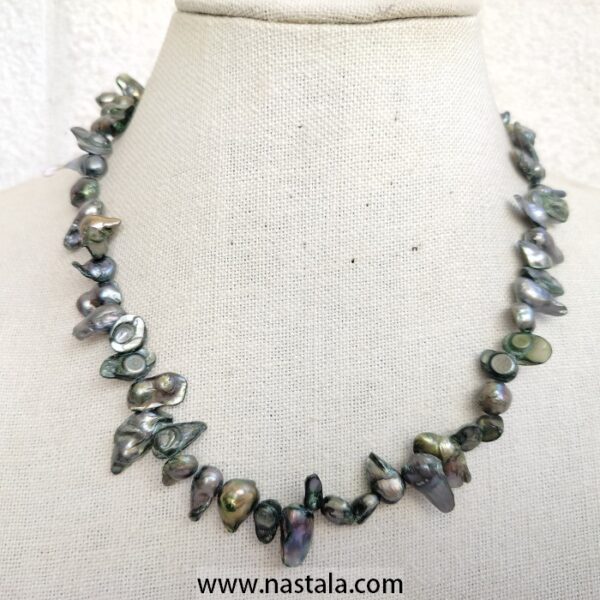 PEACOCK BAROQUE KESHI REBORN PEARLS NECKLACE 19inch 59.25g