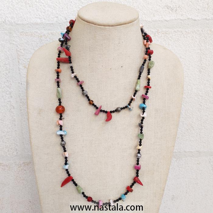 Long Multi-Strand Layered Necklace with Colorful Chip Beads - Image 8