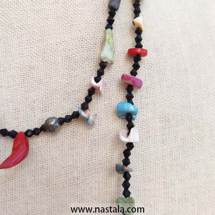 Long Multi-Strand Layered Necklace with Colorful Chip Beads - Image 5